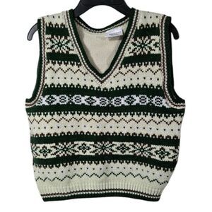 Little Boys Sweater Vest Green Fair Isle Stripe Sleeveless V-neck Grandpa Preppy